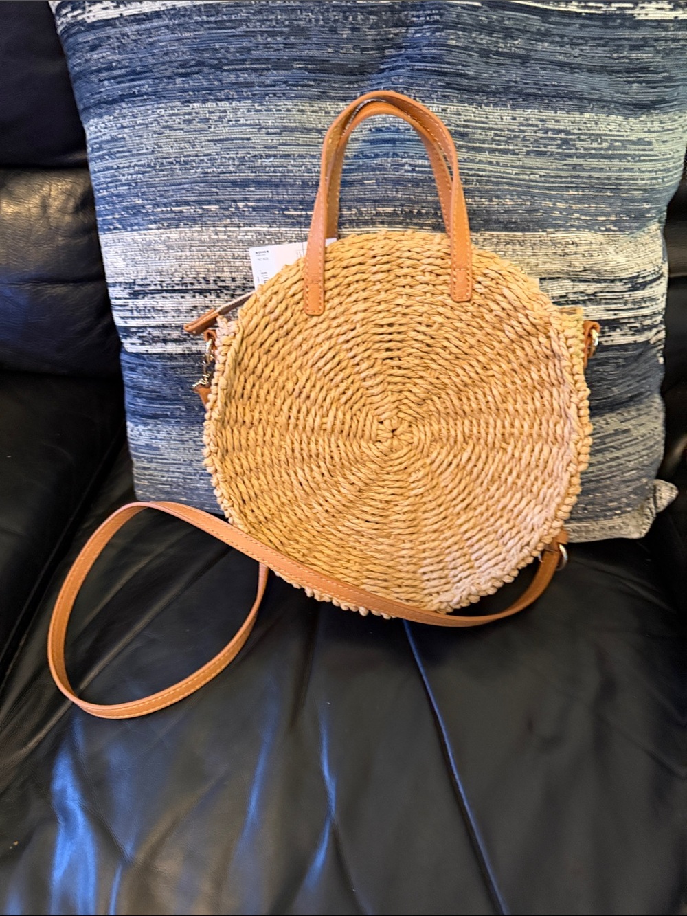 LC Lauren Conrad Round Woven Straw Crossbody in Tan